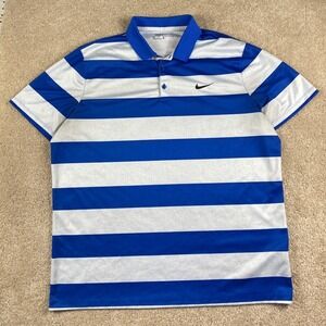 Nike Golf Dri-FIT Striped Polo Shirt Mens XL Blue White 725516-480